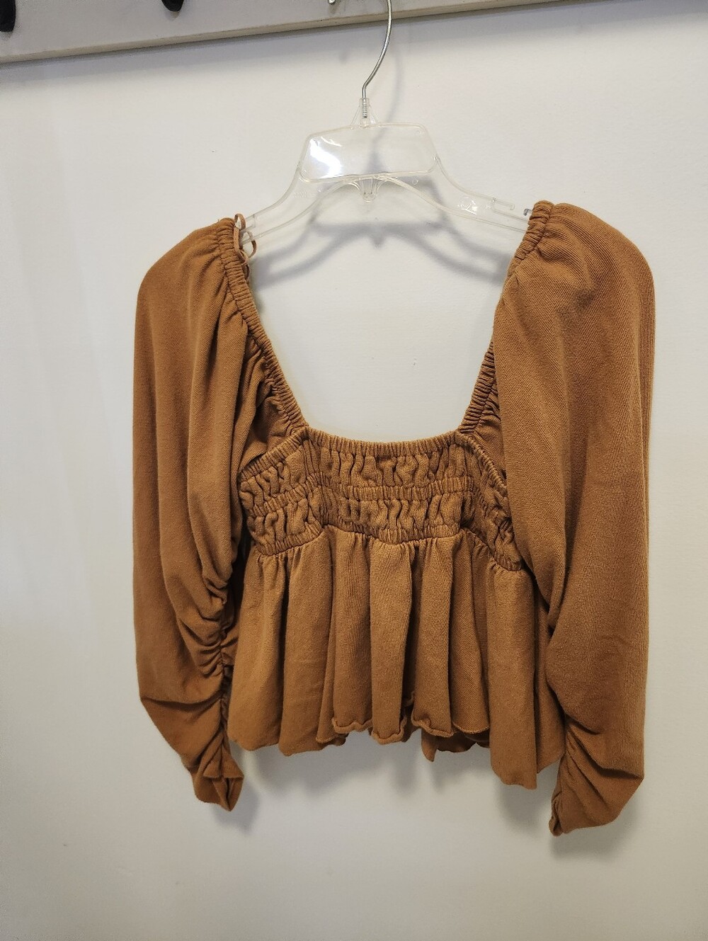 FREE PEOPLE Ruched Long-Sleeve Square-Neck Top Women's Size Small - Picture 3 of 4